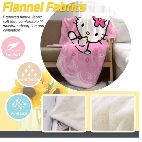 💕💕HELLO KITTY FLEECE BLANKET 60X50 - LIKE NEW💕💕 - Picture 3 of 10